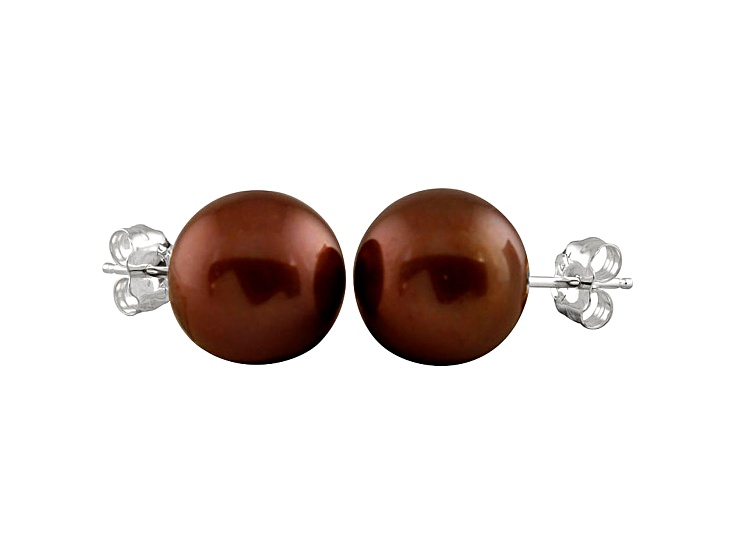 9-9.5mm Mocha Cultured Freshwater Pearl Rhodium Over Sterling Silver Stud Earrings
