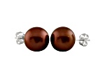 9-9.5mm Mocha Cultured Freshwater Pearl Rhodium Over Sterling Silver Stud Earrings