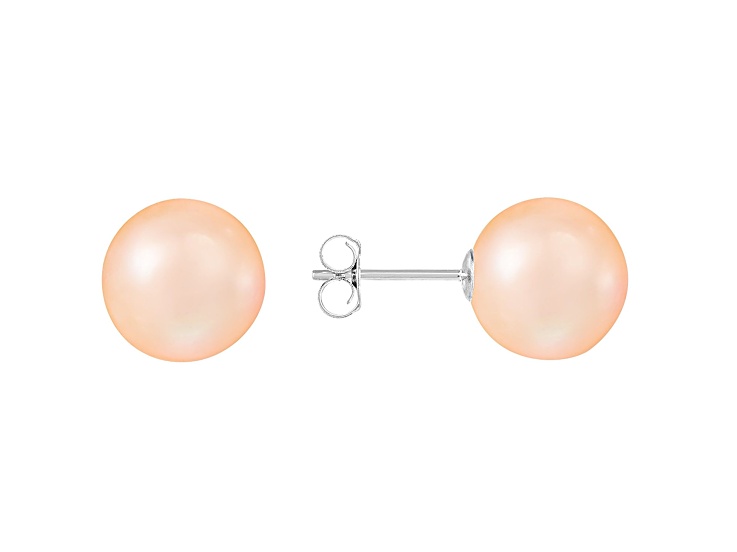 9-9.5mm Pink Cultured Freshwater Pearl Rhodium Over Sterling Silver Stud Earrings
