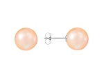 9-9.5mm Pink Cultured Freshwater Pearl Rhodium Over Sterling Silver Stud Earrings
