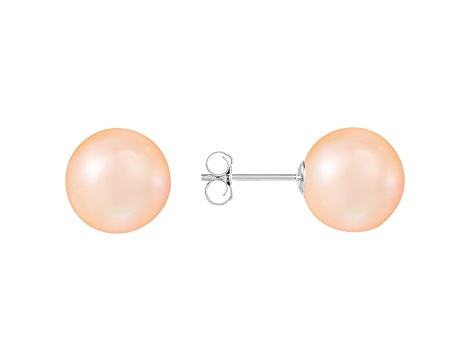 9-9.5mm Pink Cultured Freshwater Pearl Rhodium Over Sterling Silver Stud Earrings