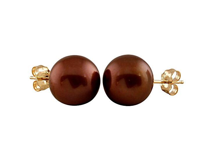 9-9.5mm Mocha Cultured Freshwater Pearl 14k Yellow Gold Stud Earrings