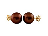 9-9.5mm Chocolate Cultured Freshwater Pearl 14k Yellow Gold Stud Earrings