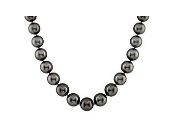 Picture of 11-14mm Black Cultured Tahitian Pearl 14k White Gold Strand Necklace 18 inches