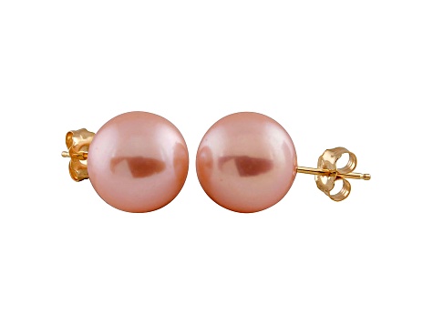 9-9.5mm Pink Cultured Freshwater Pearl 14k Yellow Gold Stud Earrings