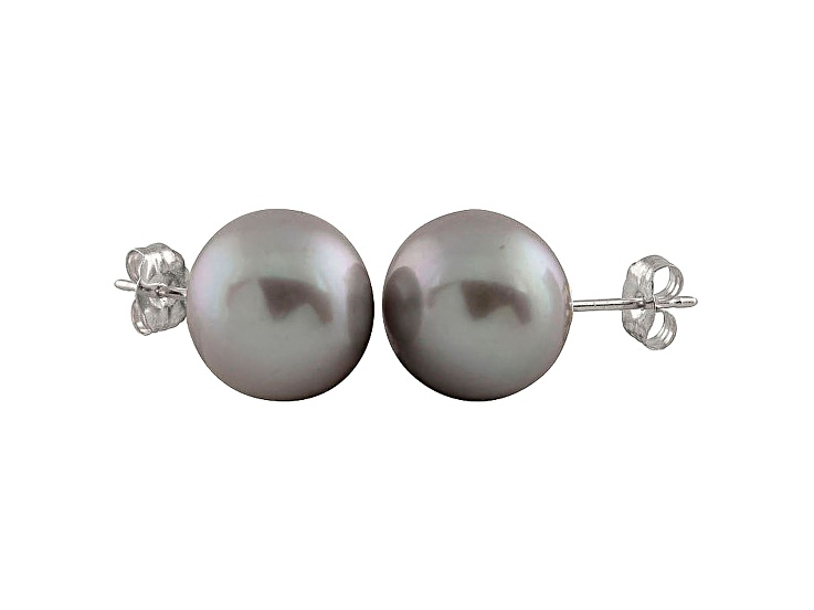 9-9.5mm Silver Cultured Freshwater Pearl Rhodium Over Sterling Silver Stud Earrings