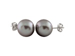 9-9.5mm Silver Cultured Freshwater Pearl Rhodium Over Sterling Silver Stud Earrings