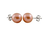 7-7.5mm Pink Cultured Freshwater Pearl Rhodium Over Sterling Silver Stud Earrings