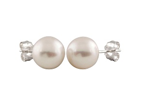 7-7.5mm White Cultured Freshwater Pearl Rhodium Over Sterling Silver Stud Earrings