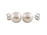 7-7.5mm White Cultured Freshwater Pearl Rhodium Over Sterling Silver Stud Earrings