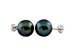 9-9.5mm Black Cultured Freshwater Pearl 14k White Gold Stud Earrings