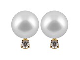 7-7.5mm Cultured Japanese Akoya Pearl With Diamond 14k Yellow Gold Stud Earrings