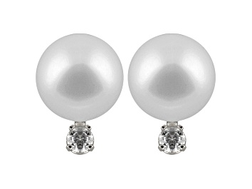 Picture of 7-7.5mm Cultured Japanese Akoya Pearl With Diamond 14k White Gold Stud Earrings