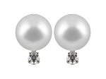 7-7.5mm Cultured Japanese Akoya Pearl With Diamond 14k White Gold Stud Earrings