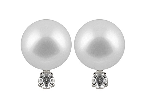 7-7.5mm Cultured Japanese Akoya Pearl With Diamond 14k White Gold Stud Earrings