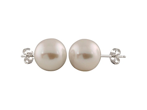 9-9.5mm White Cultured Freshwater Pearl 14k White Gold Stud Earrings