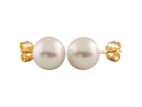 7-7.5mm White Cultured Freshwater Pearl 14k Yellow Gold Stud Earrings