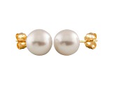 7-7.5mm White Cultured Freshwater Pearl 14k Yellow Gold Stud Earrings