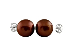 9-9.5mm Chocolate Cultured Freshwater Pearl 14k White Gold Stud Earrings