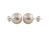 9-9.5mm White Cultured Freshwater Pearl Rhodium Over Sterling Silver Stud Earrings