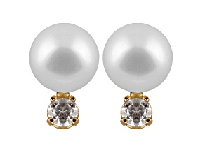 8-8.5mm Cultured Japanese Akoya Pearl With Diamond 14k Yellow Gold Stud Earrings