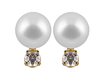 Picture of 8-8.5mm Cultured Japanese Akoya Pearl With Diamond 14k Yellow Gold Stud Earrings