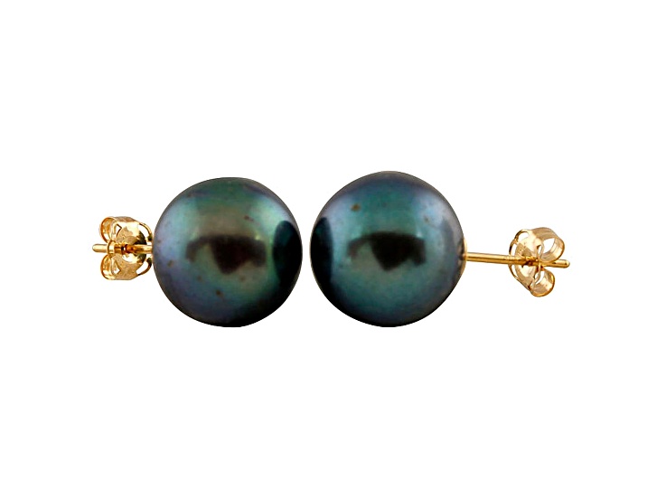 Black Cultured Freshwater Pearl 14k Yellow Gold Stud Earrings