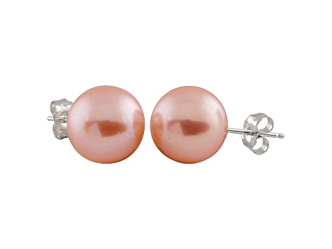 9-9.5mm Pink Cultured Freshwater Pearl 14k White Gold Stud Earrings
