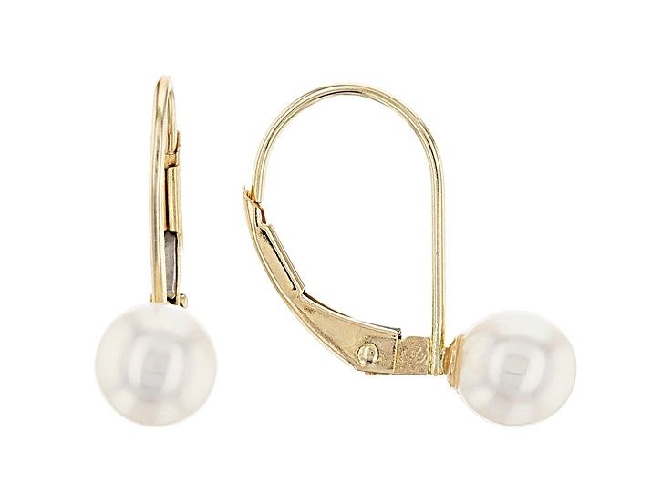 14kt Yellow Gold 6-7mm White Cultured Japanese Akoya Pearl Mini Leverback Earrings
