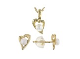 14k Yellow Gold Childrens 3-4mm Cultured Freshwater Pearl Earrings And Pendant Set