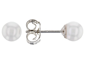 Rhodium Over Sterling Silver 4-5mm Cultured Japanese Akoya Pearl Stud Earrings