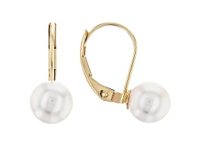 14k Yellow Gold 6-7mm White Cultured Japanese Akoya Pearl Leverback Earrings