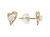14k Yellow Gold Childrens 3-4mm White Cultured Freshwater Pearl Earrings