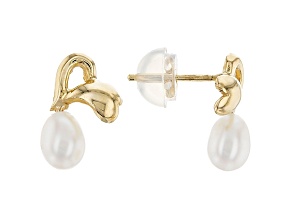 14k Yellow Gold 4-5mm White Cultured Freshwater Pearl Earrings