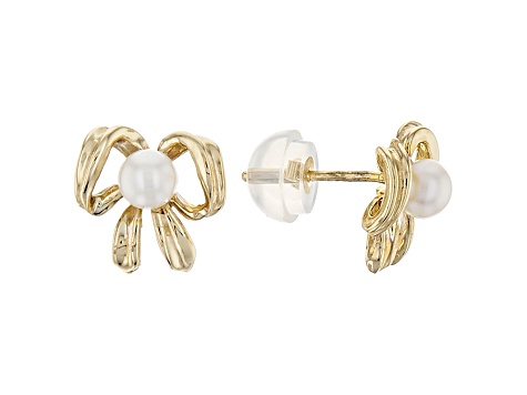 14k Yellow Gold Childrens 4-5mm White Cultured Freshwater Pearl Earrings