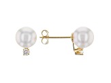 14kt Yellow Gold 6-7mm Cultured Japanese Akoya Pearl And Diamond Earrings