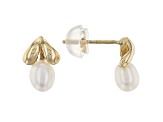 14k Yellow Gold Childrens 4-5mm White Cultured Freshwater Pearl Earrings