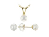14k Yellow Gold 4-4.5mm White Cultured Freshwater Pearl Earrings And Pendant Set