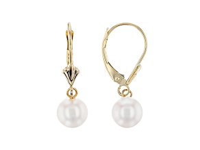 14kt Yellow Gold Cultured Japanese Akoya Pearl Fleur De Lis Earrings