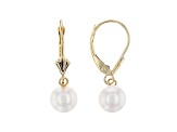 14kt Yellow Gold Cultured Japanese Akoya Pearl Fleur De Lis Earrings
