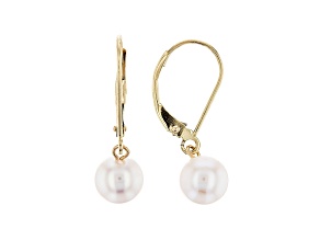 14kt Yellow Gold 7-8mm White Cultured Japanese Akoya Pearl Leverback Earrings