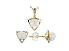 14k Yellow Gold 5-6mm Cultured Freshwater Pearl Earrings And Pendant Set