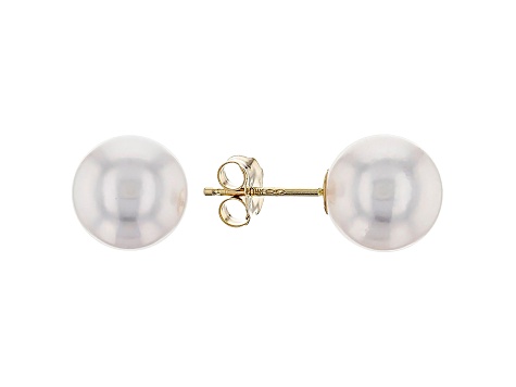 14kt Yellow Gold 8-9mm Cultured Japanese Akoya Pearl Stud Earrings ...
