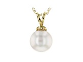 14kt Yellow Gold 8-9mm Cultured Japanese Akoya Pearl Pendant With 18" Chain