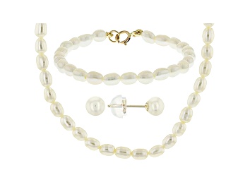 Picture of 14k Yellow Gold White Cultured Freshwater Pearl Set