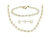 14k Yellow Gold Childrens White Cultured Freshwater Pearl Set