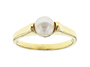14k Yellow Gold Cultured White Freshwater Pearl Ring