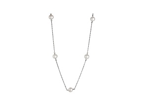 Rhodium Over Sterling Silver 6-7mm Cultured Japanese Akoya Pearl Necklace 18"