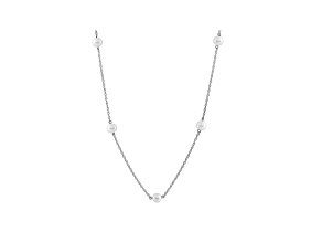 14k White Gold 6-7mm White Cultured Freshwater Pearl Station Necklace 18"