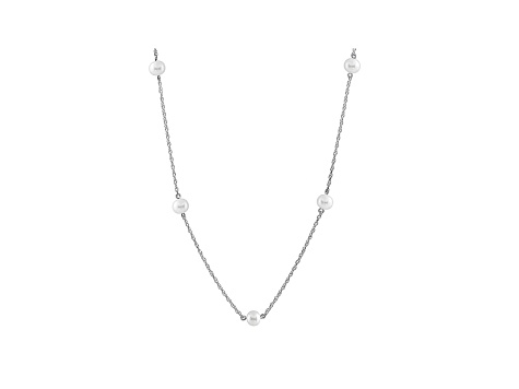 14k White Gold 6-7mm White Cultured Freshwater Pearl Station Necklace 18"